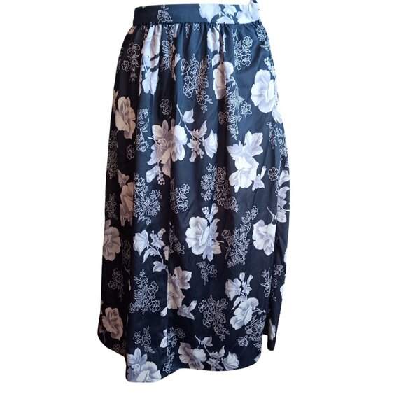 24" Vintage Skirt Handmade 70's Boho Floral Black & White Midi Side Zipper Hook - Picture 1 of 5